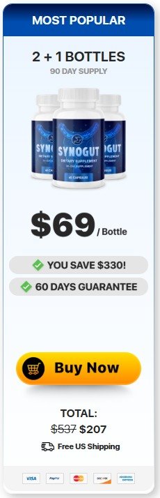Order 3 bottles of SynoGut for long-term gut health and regular digestion
