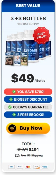 Purchase 6 bottles of SynoGut for extended digestive wellness and savings